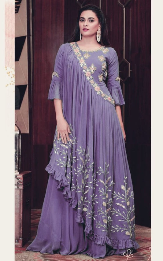 Purple georgette embroidered indowestern gown
