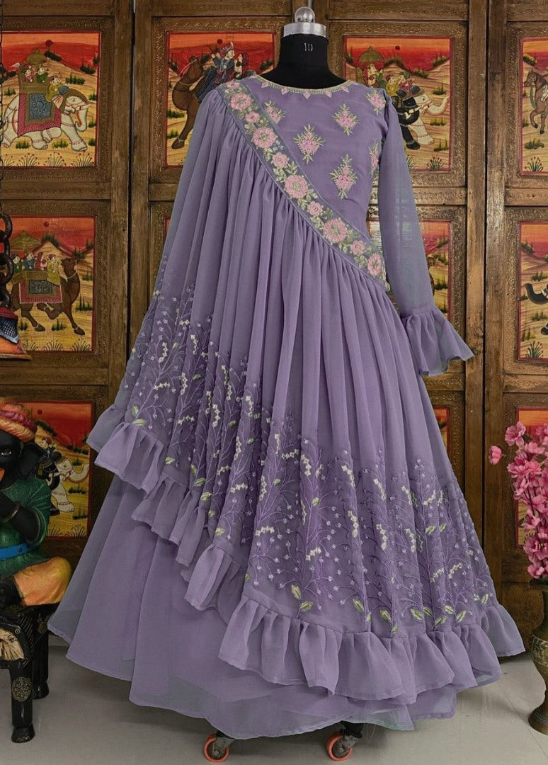 Purple georgette embroidered indowestern gown