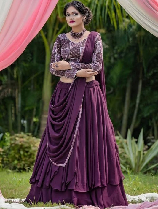Purple georgette embroidered lehenga for function
