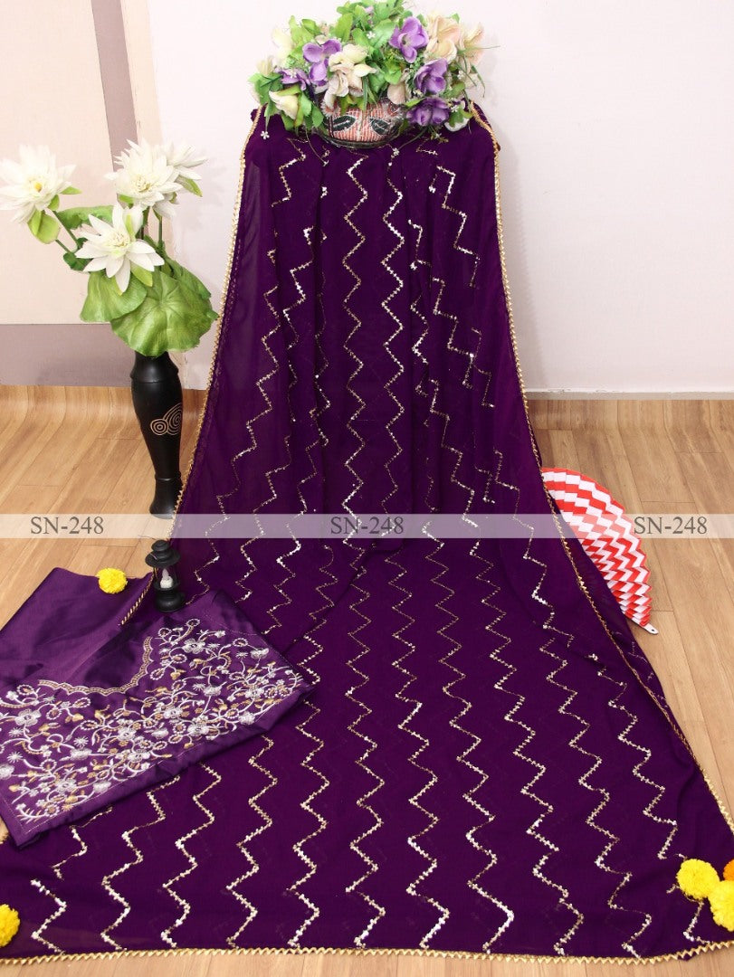 Purple georgette embroidery worked designer saree