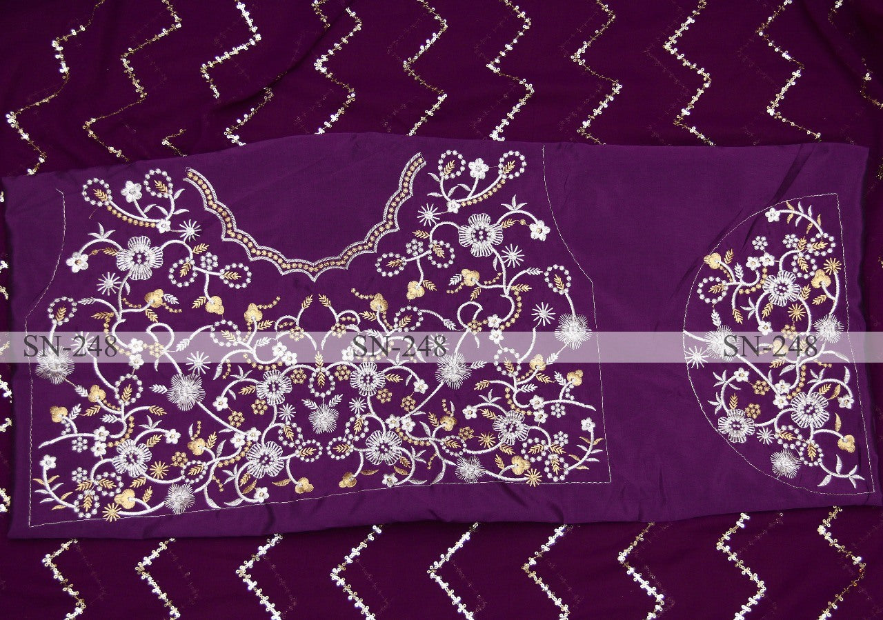 Purple georgette embroidery worked designer saree