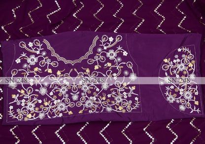 Purple georgette embroidery worked designer saree