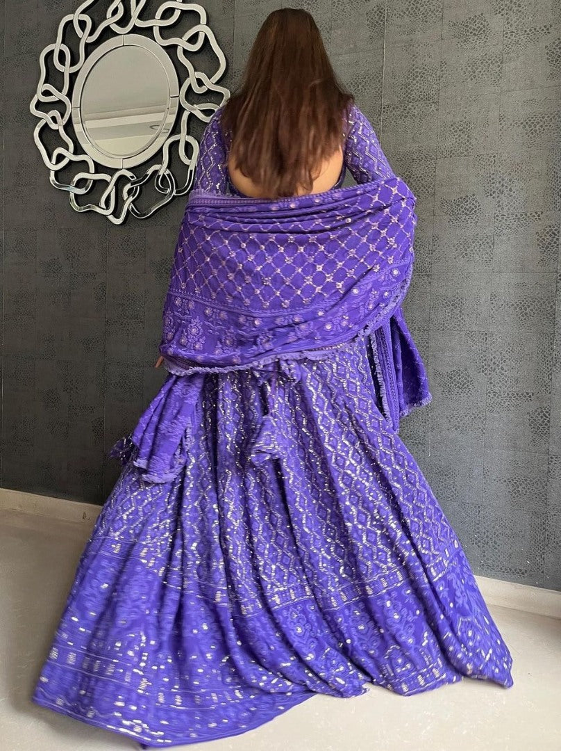 Purple georgette heavy embroidered wedding lehenga choli