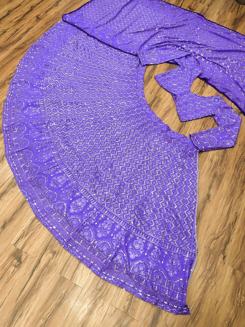 Purple georgette heavy embroidered wedding lehenga choli