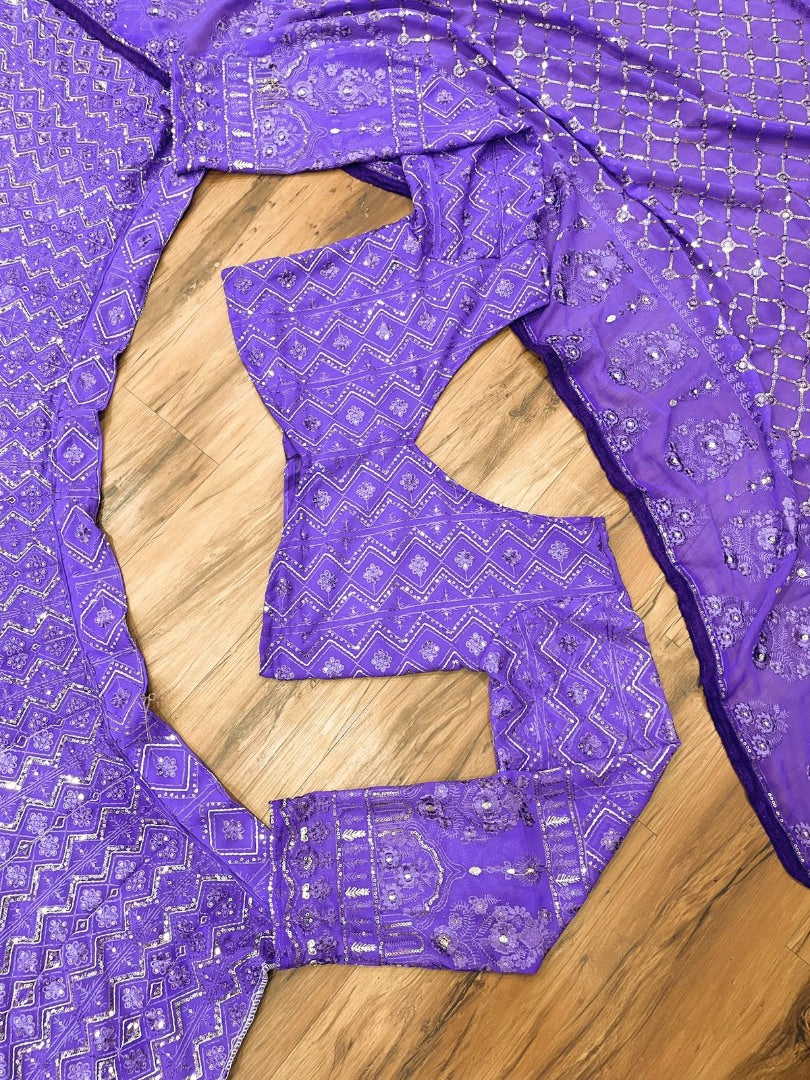 Purple georgette heavy embroidered wedding lehenga choli