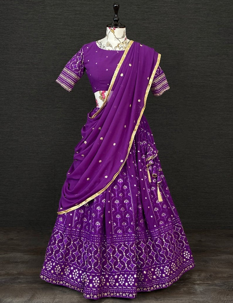 Purple georgette heavy embroidered wedding lehenga choli