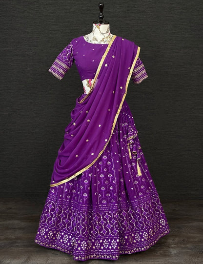 Purple georgette heavy embroidered wedding lehenga choli