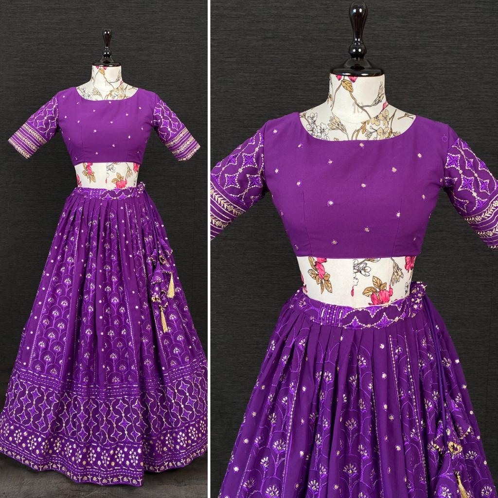 Purple georgette heavy embroidered wedding lehenga choli