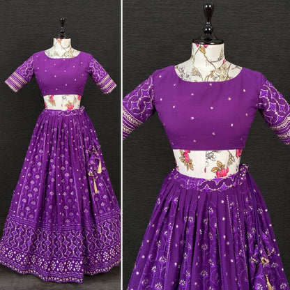 Purple georgette heavy embroidered wedding lehenga choli