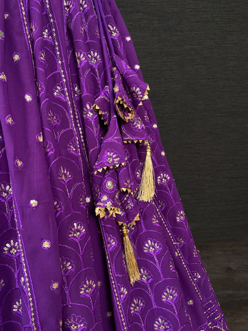 Purple georgette heavy embroidered wedding lehenga choli