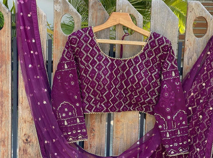 Purple georgette heavy embroidered wedding lehenga choli