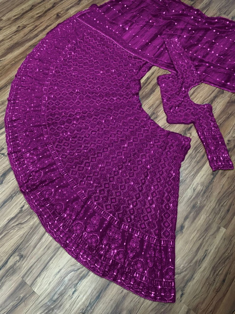 Purple georgette heavy embroidered wedding lehenga choli