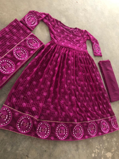 Purple georgette heavy embroidered wedding long anarkali suit