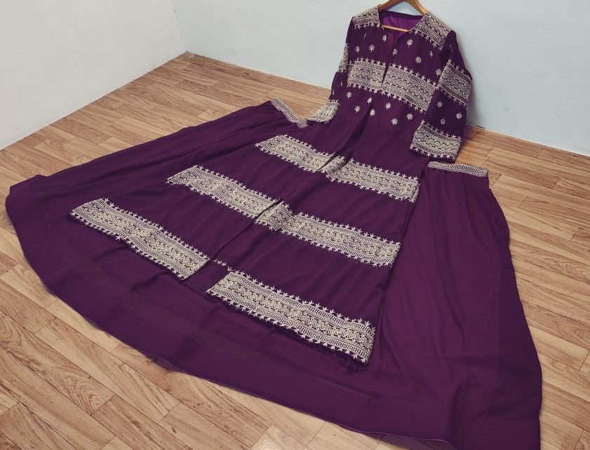 Purple georgette heavy embroidered work lehenga choli with koti