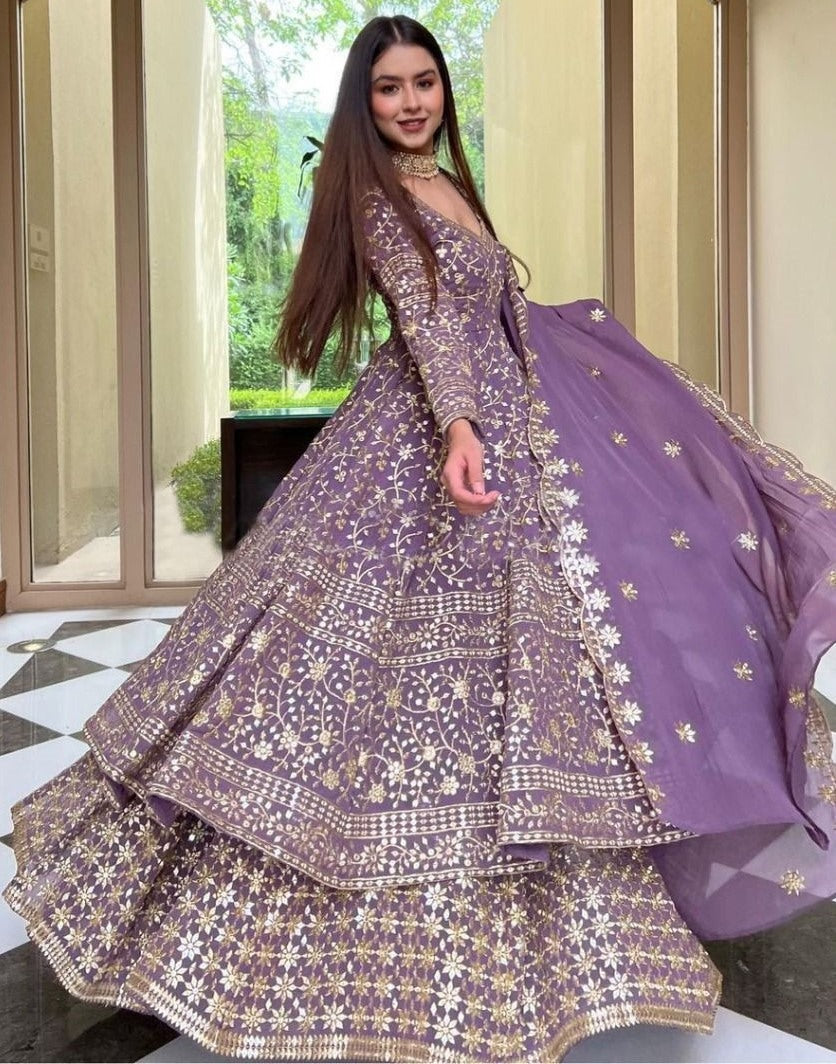 Purple georgette heavy sequence embroidery work lehenga suit