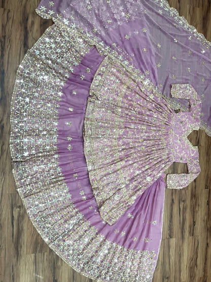 Purple georgette heavy sequence embroidery work lehenga suit