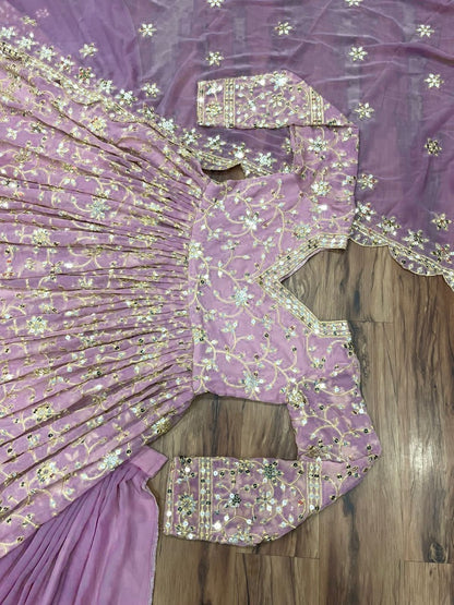 Purple georgette heavy sequence embroidery work lehenga suit