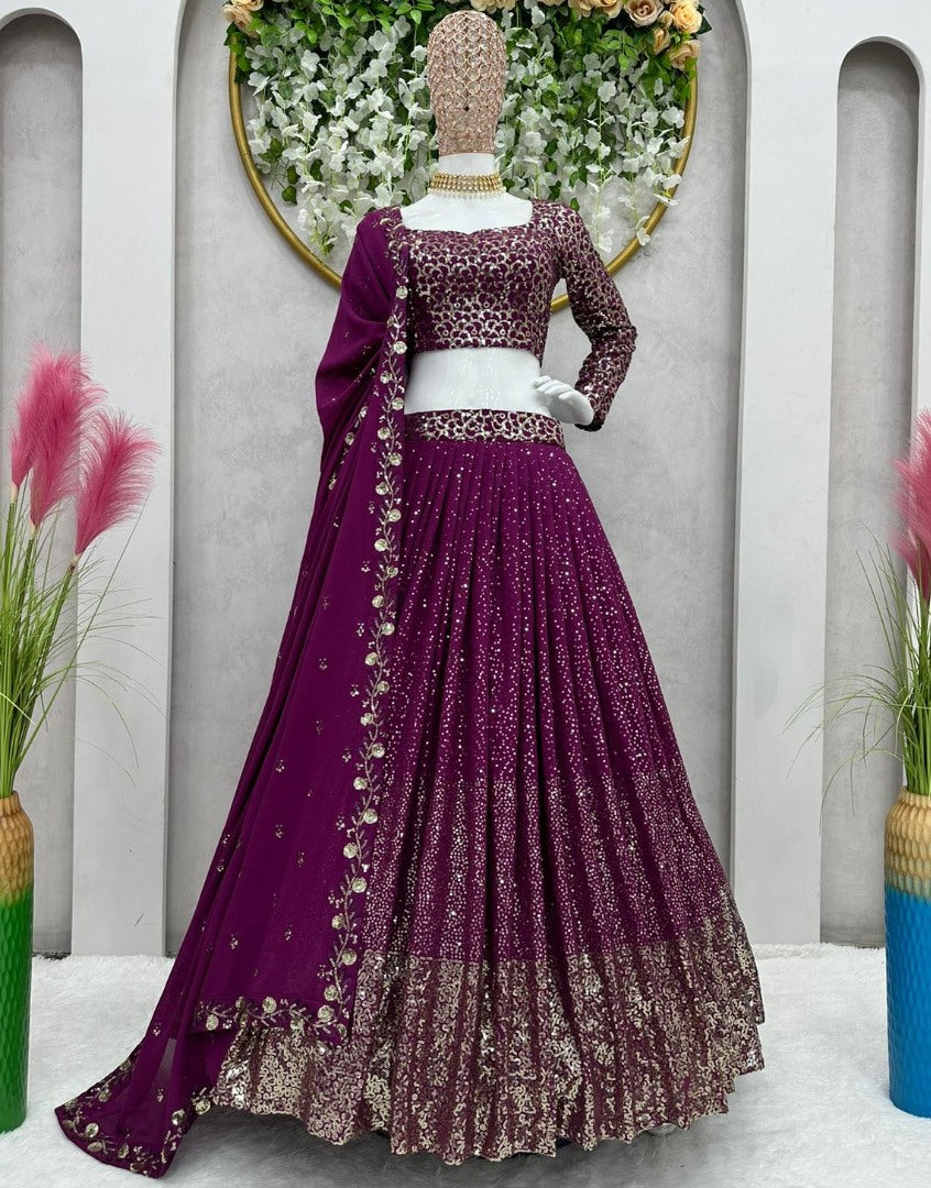 Purple georgette heavy sequence work wedding lehenga choli