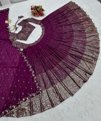 Purple georgette heavy sequence work wedding lehenga choli