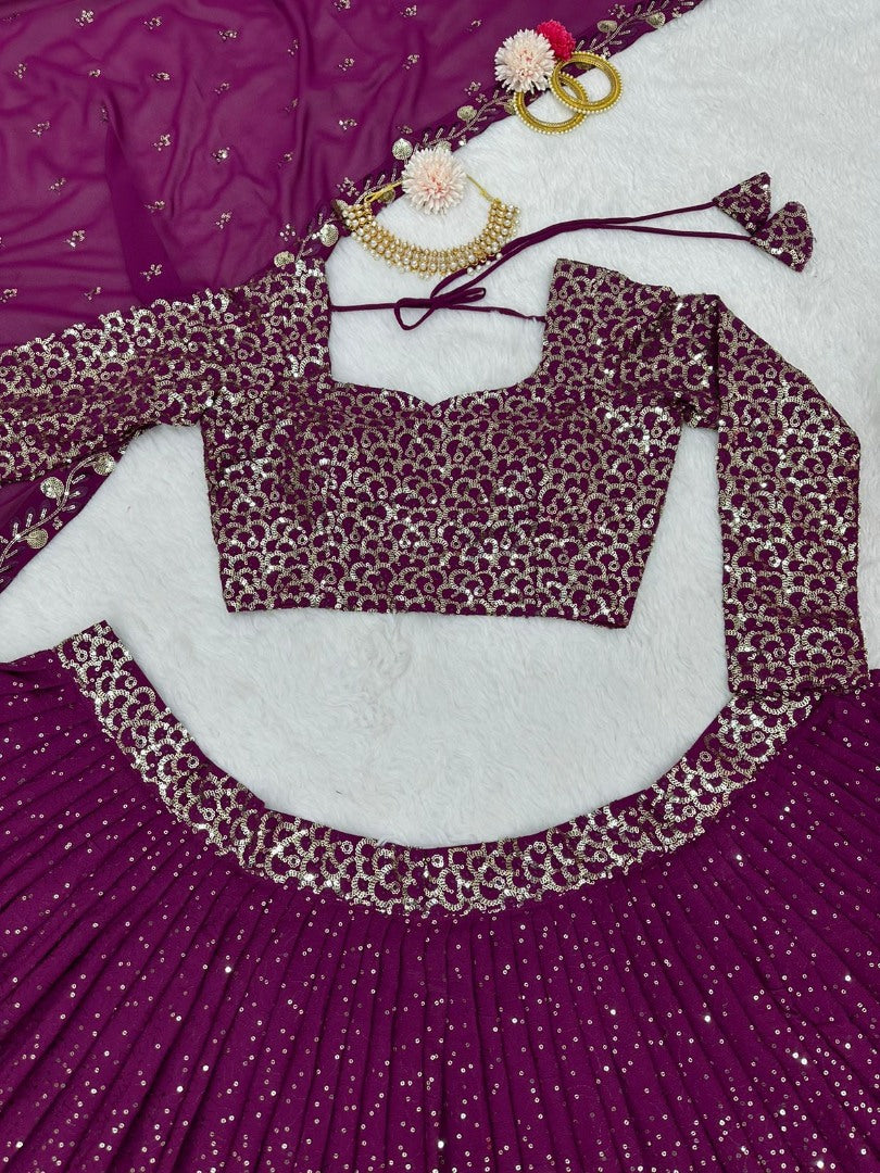 Purple georgette heavy sequence work wedding lehenga choli