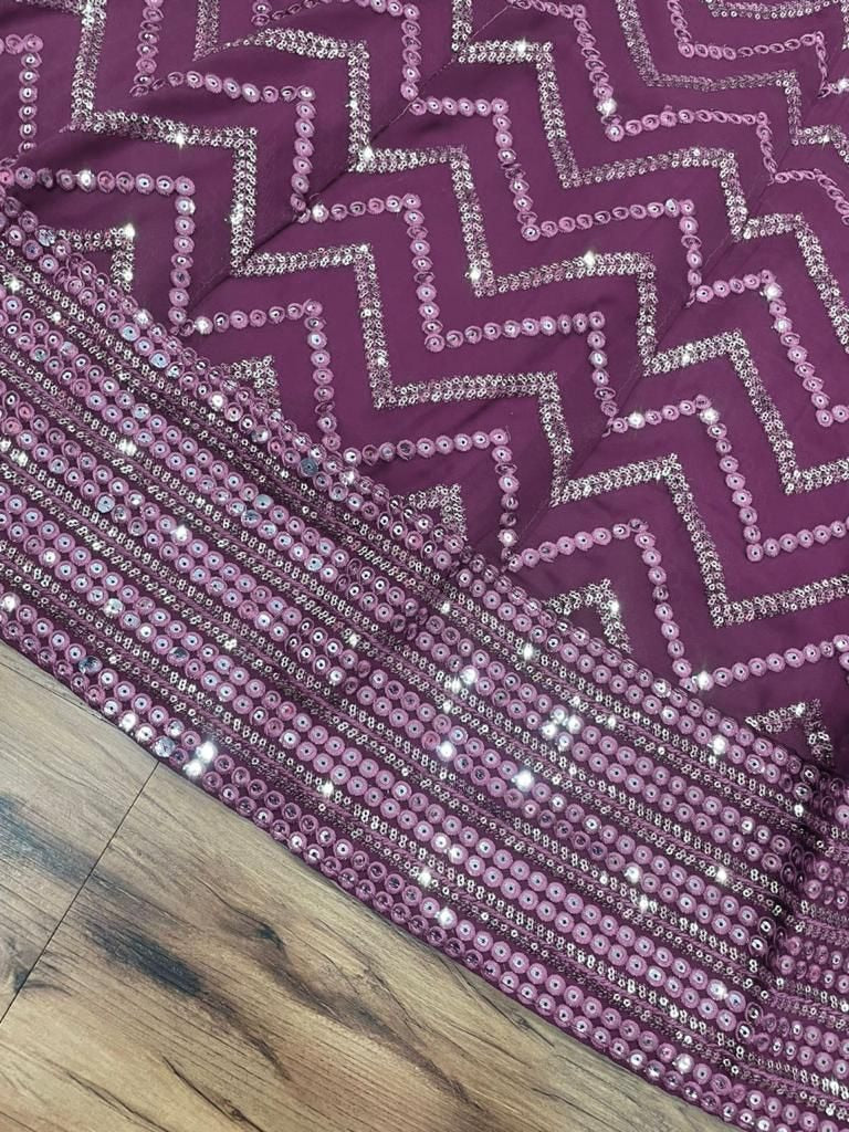 Purple georgette heavy thread sequence embroidered wedding lehenga choli