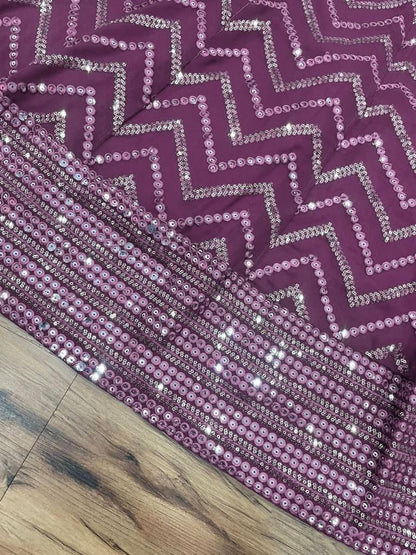 Purple georgette heavy thread sequence embroidered wedding lehenga choli