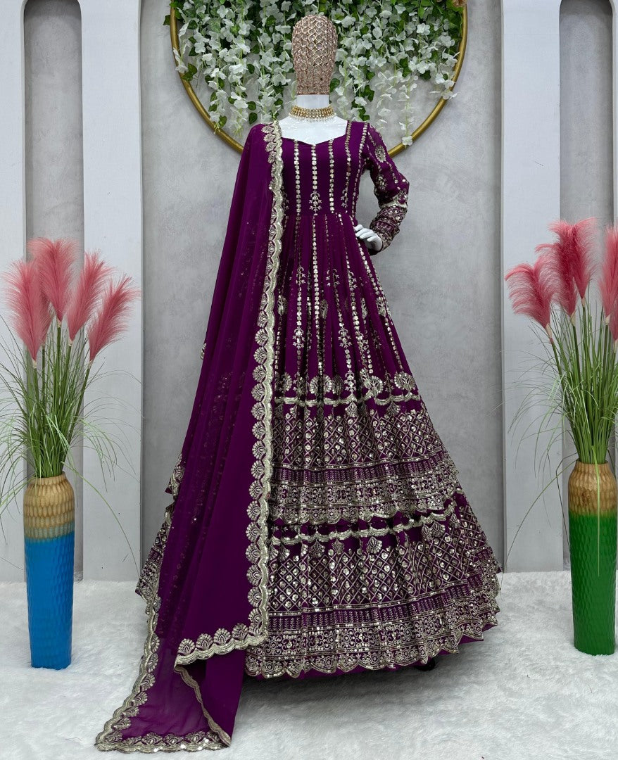 Purple georgette heavy work wedding lehenga suit