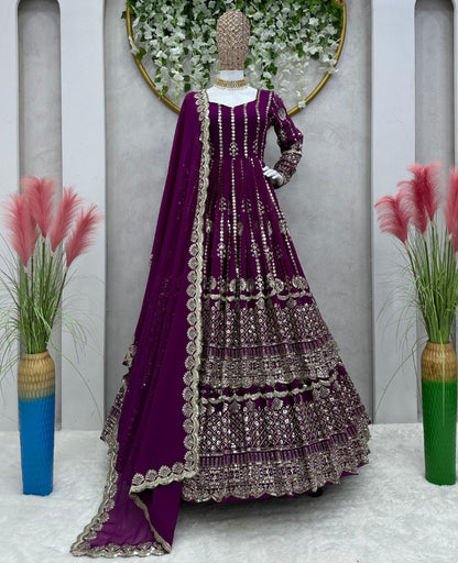 Purple georgette heavy work wedding lehenga suit
