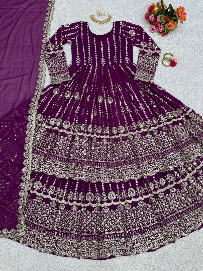 Purple georgette heavy work wedding lehenga suit
