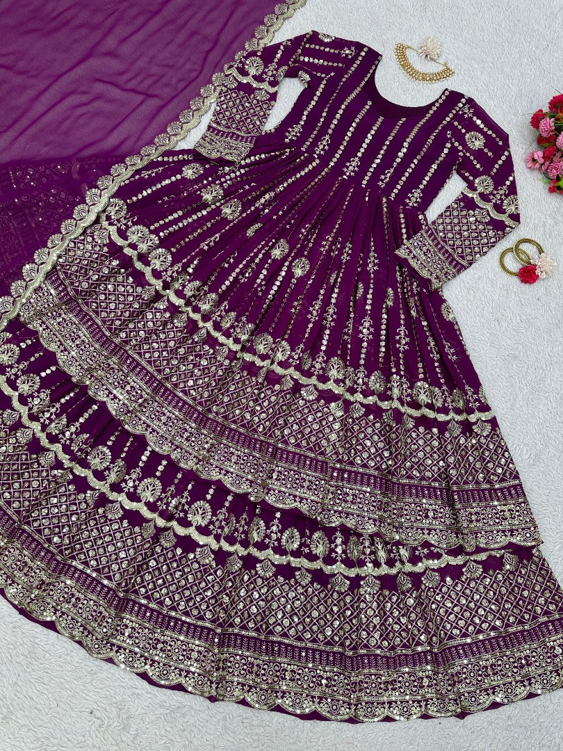Purple georgette heavy work wedding lehenga suit