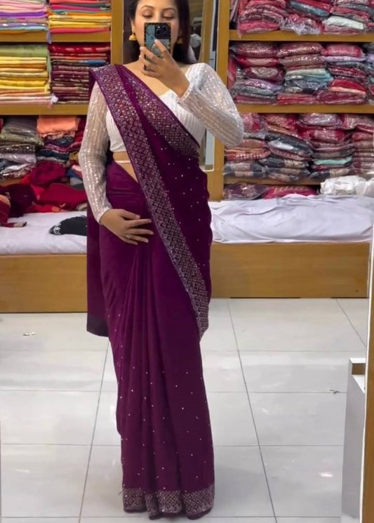 Purple georgette hot fix work saree