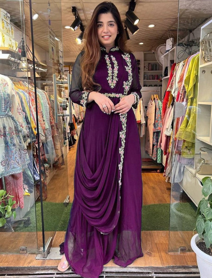 Purple georgette indowestern gown
