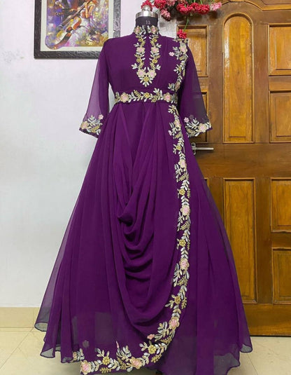 Purple georgette indowestern gown