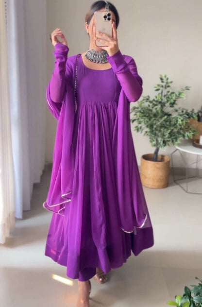 Purple georgette party wear anarkali suit