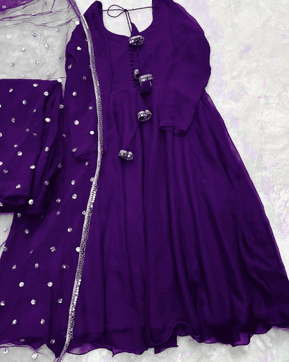 Purple georgette plain party wear anarkali suit