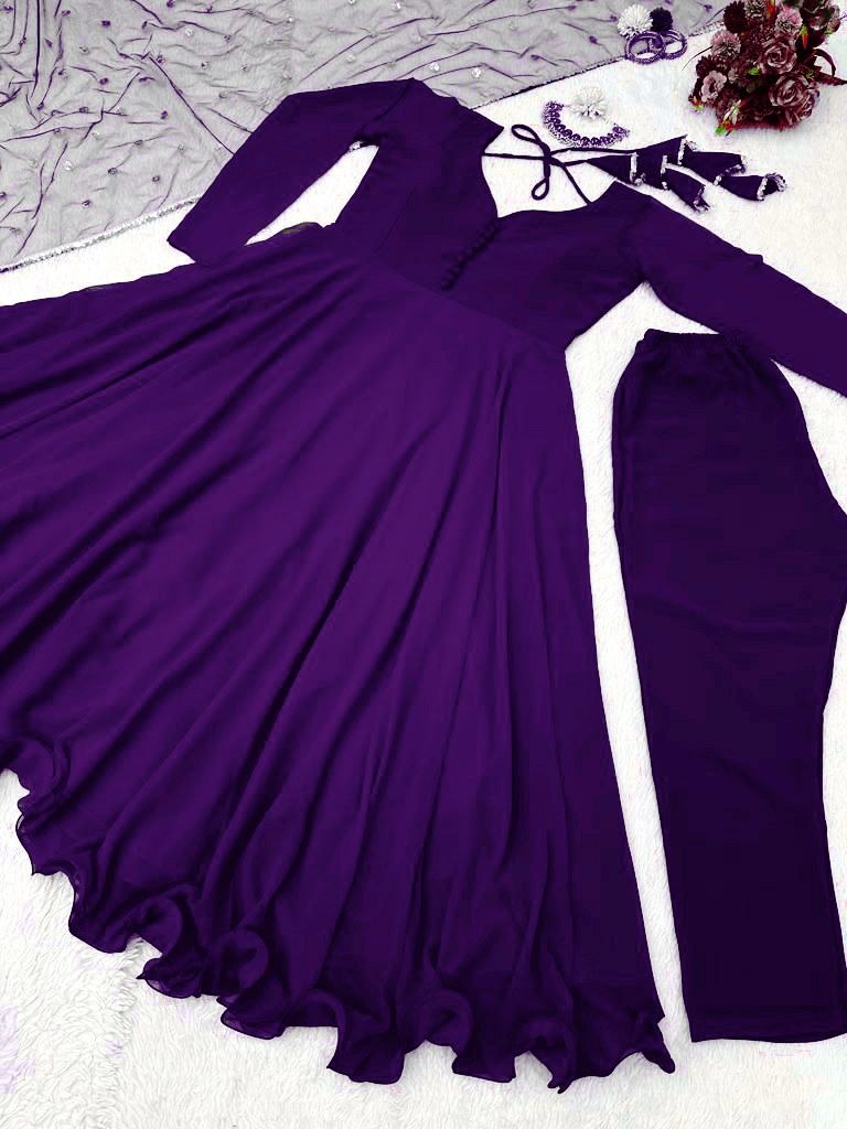Purple georgette plain party wear anarkali suit