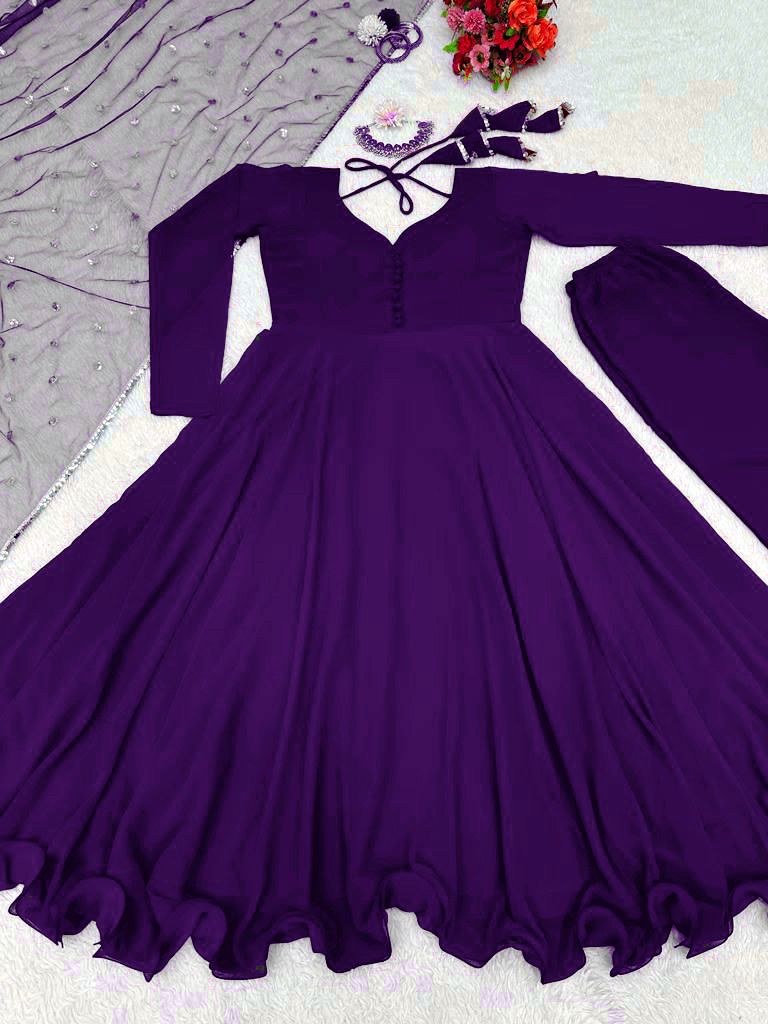 Purple georgette plain party wear anarkali suit
