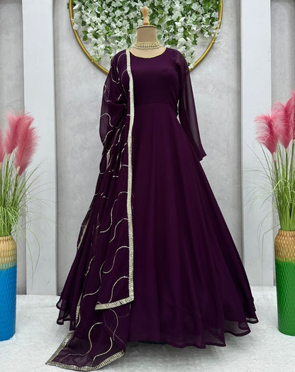 Purple georgette plain party wear gown