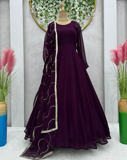 Purple georgette plain party wear gown