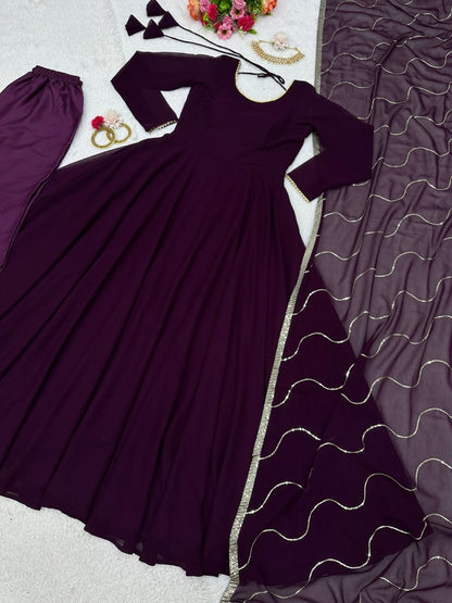 Purple georgette plain party wear gown