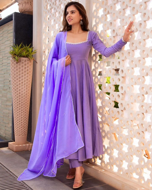 Purple georgette plain umbrella flair anarkali suit