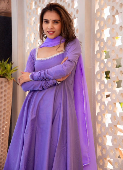 Purple georgette plain umbrella flair anarkali suit