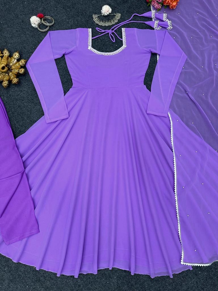 Purple georgette plain umbrella flair anarkali suit