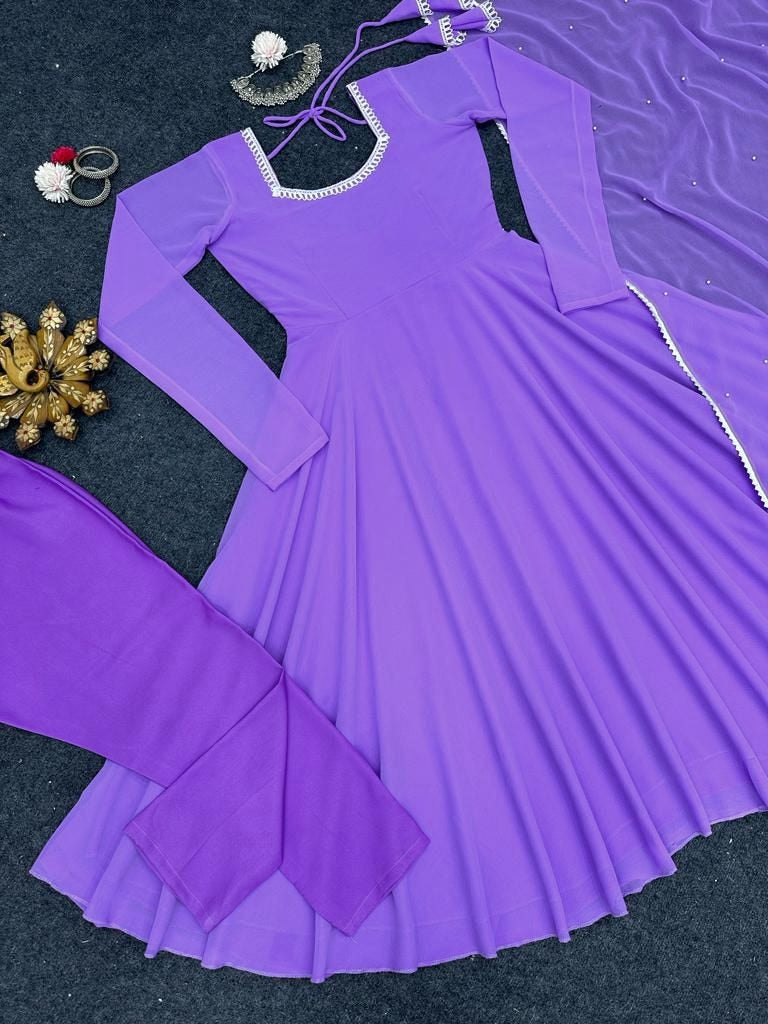 Purple georgette plain umbrella flair anarkali suit