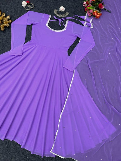Purple georgette plain umbrella flair anarkali suit