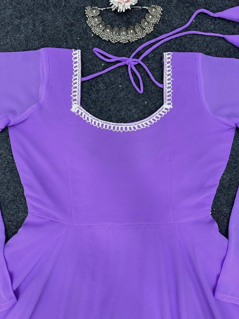 Purple georgette plain umbrella flair anarkali suit