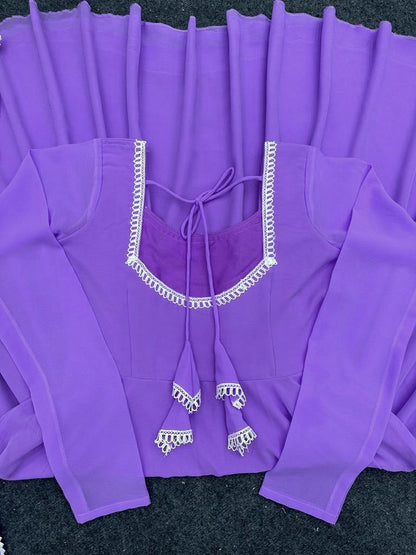 Purple georgette plain umbrella flair anarkali suit