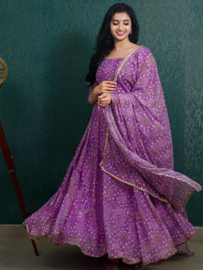 Purple georgette printed casual wear anarkali suit