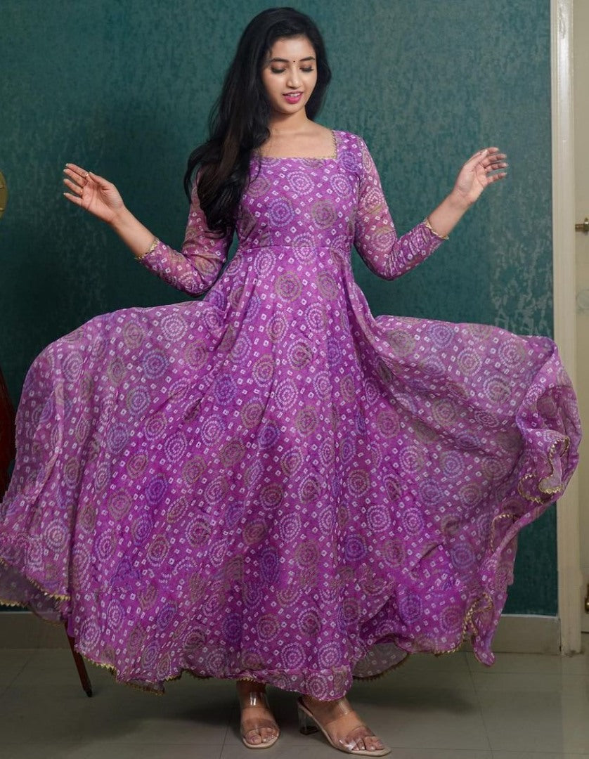 Purple georgette printed casual wear anarkali suit