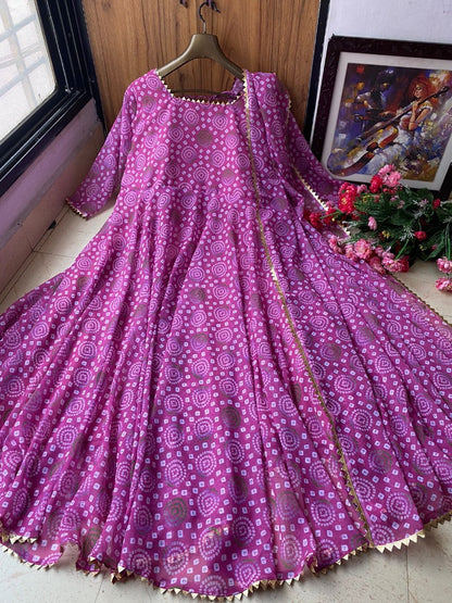 Purple georgette printed casual wear anarkali suit
